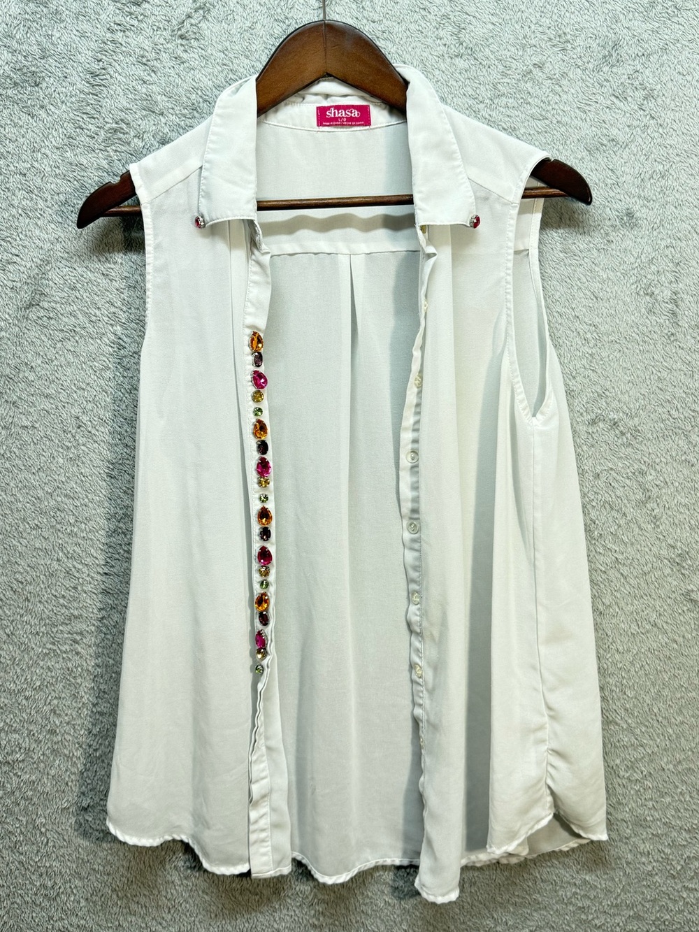 Shasa White Sleeveless Beaded-Trim Camisole